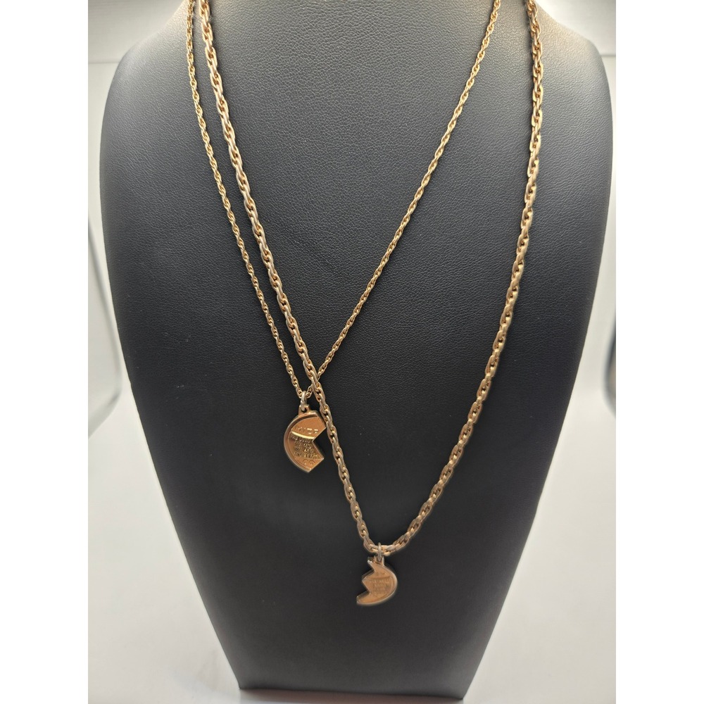 Vintage Mizpah Coin Split Pendant Necklaces Gold Tone Set 2 Piece Prayer Jewelry